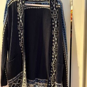 Lucky Brand Dark Blue and White Women's Cardigan